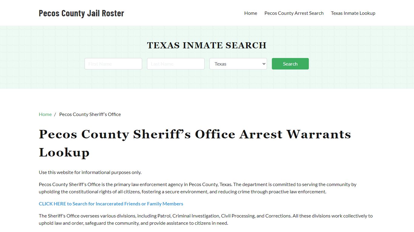 Pecos County Sheriff Office, TX, Arrest Warrants Search